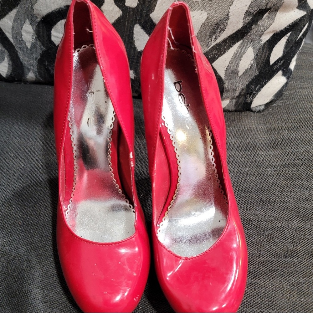 Vintage Women’s Bebe Patent Red Faux Leather Heels, sz 8.5
